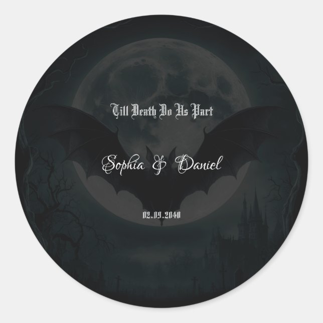 Till Death Do Us Part With Name Gothic Wedding Classic Round Sticker (Front)