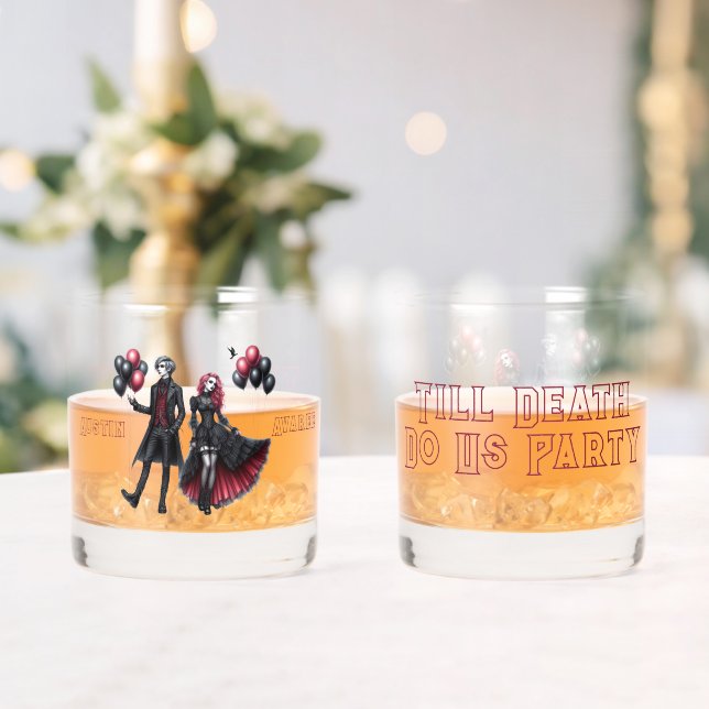 Till Death Do Us Party Gothic Bride and Groom Whiskey Glass (Insitu (Wedding))