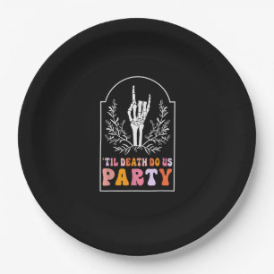 Till Death Do Us Party Skeleton Retro Groovy Bache Paper Plate