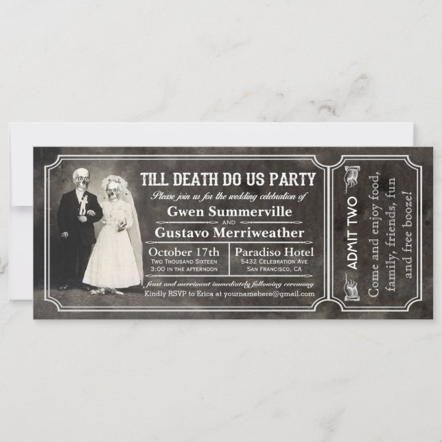 Till Death Do Us Party Wedding Ticket Invitations (Front)