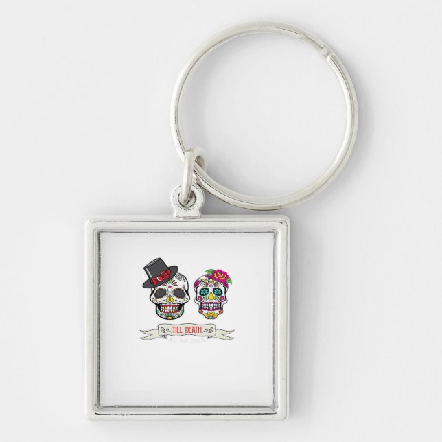 Till Death Do Us Skull Wedding Bride And Groom Pri Keychain (Front)