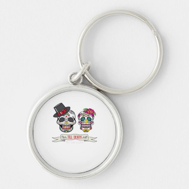 Till Death Do Us Skull Wedding Bride And Groom Pri Keychain (Front)