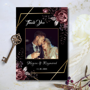 Till Death   Gothic Black Floral Wedding Thank You Card