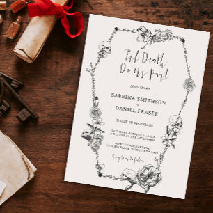 Till Death Gothic Hand drawn Flowers Skull Coffin  Invitation