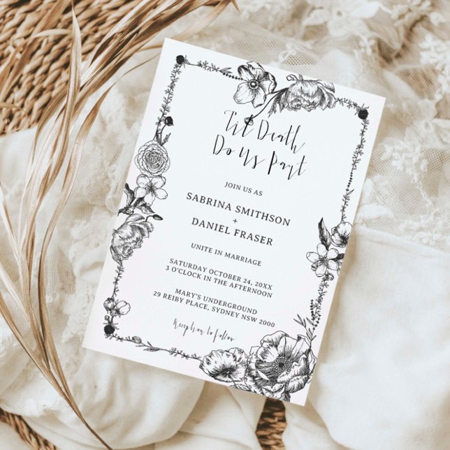 Till Death Gothic Hand drawn Flowers Skull Invitat Invitation (Creator Uploaded)