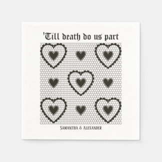 Till Death Gothic Lace Hearts Wedding Cocktail Napkin