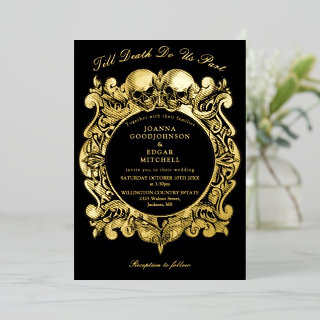 Till Death Gothic Monogram Wedding Black And Gold (Standing Front)