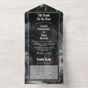 Till Death Gothic Ruins Roses Floral Wedding All In One Invitation