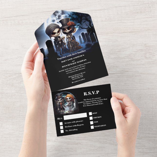 Till death gothic skeletons bridal corpse all in one invitation (Tearaway)