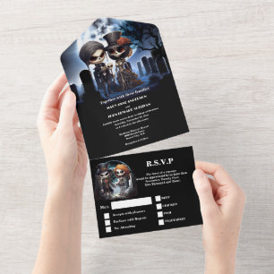 Till death gothic skeletons bridal corpse all in one invitation