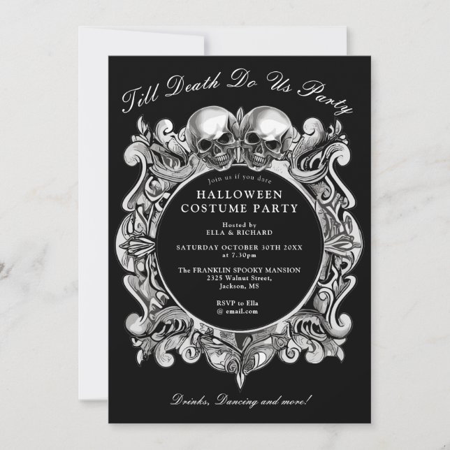 Till Death Gothic Skulls Adult Halloween Party Invitation (Front)