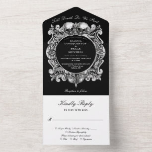 Till Death Gothic Skulls Monogram Wedding All In One Invitation