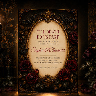 Till Death Gothic Wedding Invites Black and Gold