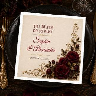 Till Death Gothic Wedding Paper Napkins Black Gold