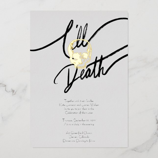 Till Death Modern Minimalist Skull Foil Invitation (Front)
