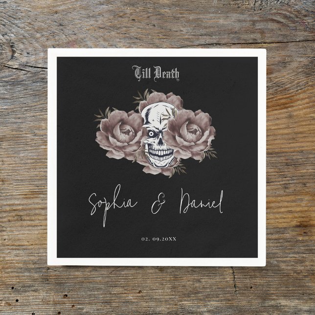 Till Death Purple Floral Skull Gothic Wedding Napkin (Creator Uploaded)
