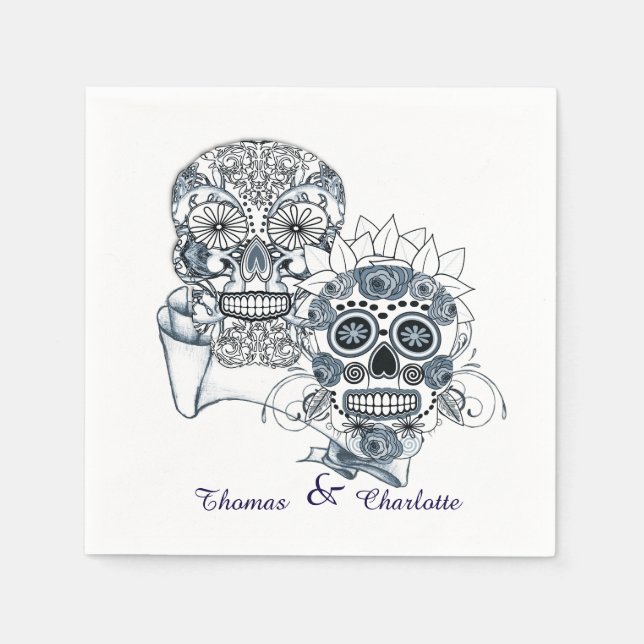Till Death Us Do Part Sugar Skull Bride Groom Napkin (Front)