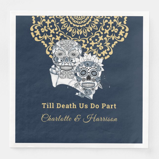 Till Death Us Do Part Sugar Skulls Wedding Napkin (Front)