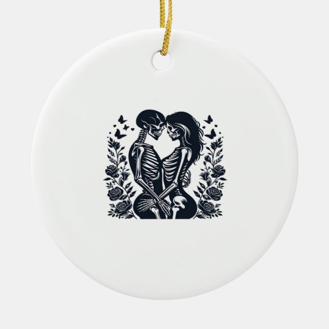 Till Death We – Skeleton Couple Gothic Design Clas Ceramic Ornament (Front)
