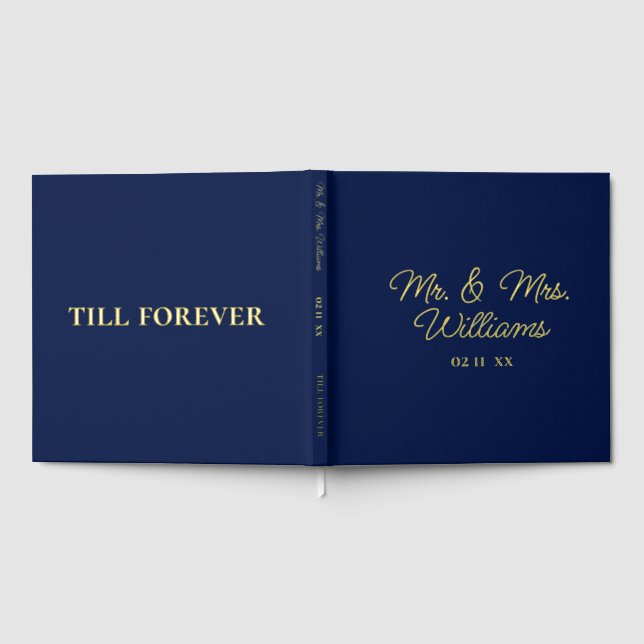 Till Forever Mr Mrs | Luxe Gold Navy Blue Wedding Guest Book (Full)