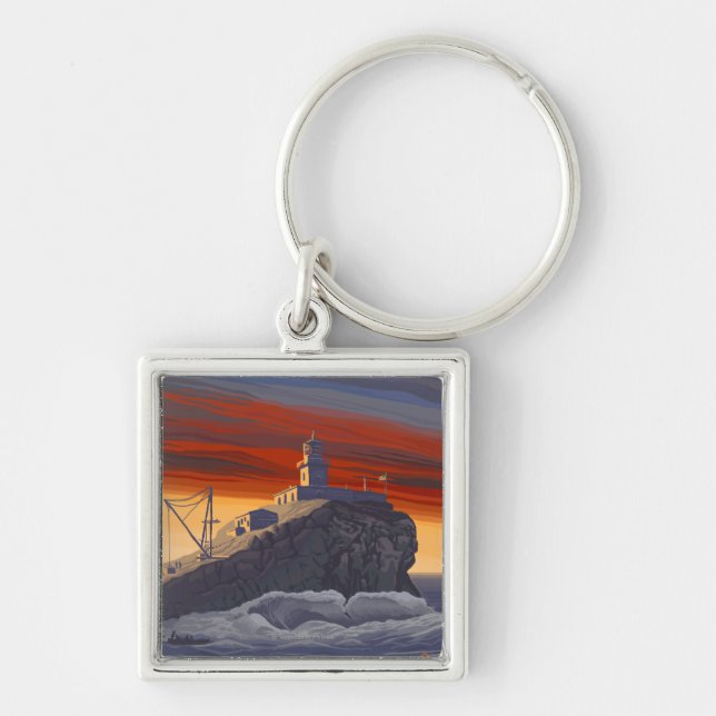Tillamook Lighthouse Vintage Travel Poster Keychain (Front)