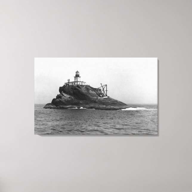 Tillamook Rock, dominated by its Lighthouse Canvas Print (Front)