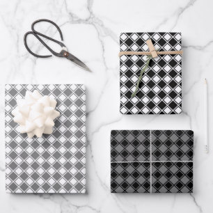 Tilted Chequered Grayscale Wrapping Paper Sheets