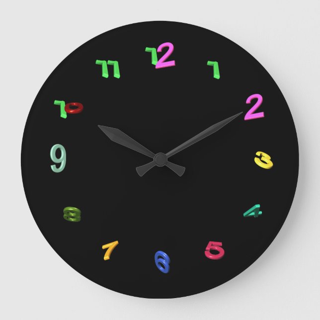 Tilted Colourful Numbers Large Clock (Front)