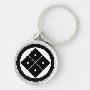 Tilted four-square-eyes in circle keychain