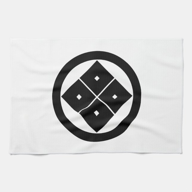 Tilted four-square-eyes in circle kitchen towel (Horizontal)