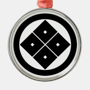 Tilted four-square-eyes in circle metal ornament
