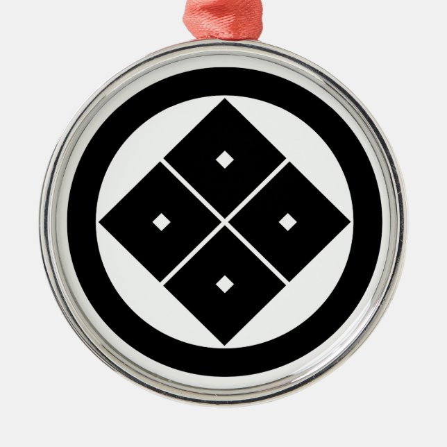Tilted four-square-eyes in circle metal ornament (Front)