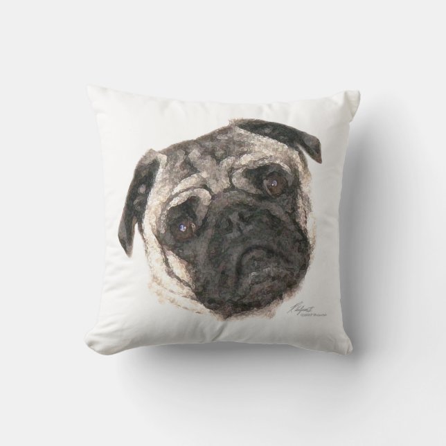 Tilted Pug Face Pillow (Front)