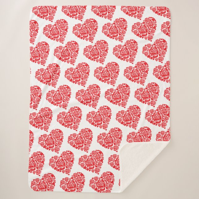 Tilted red heart large sherpa blanket (Front)