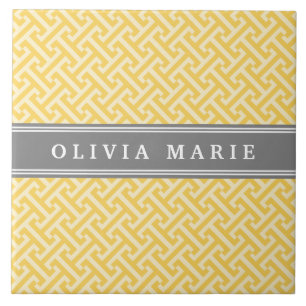Tilted Yellow Greek Key Pattern with Name Tile