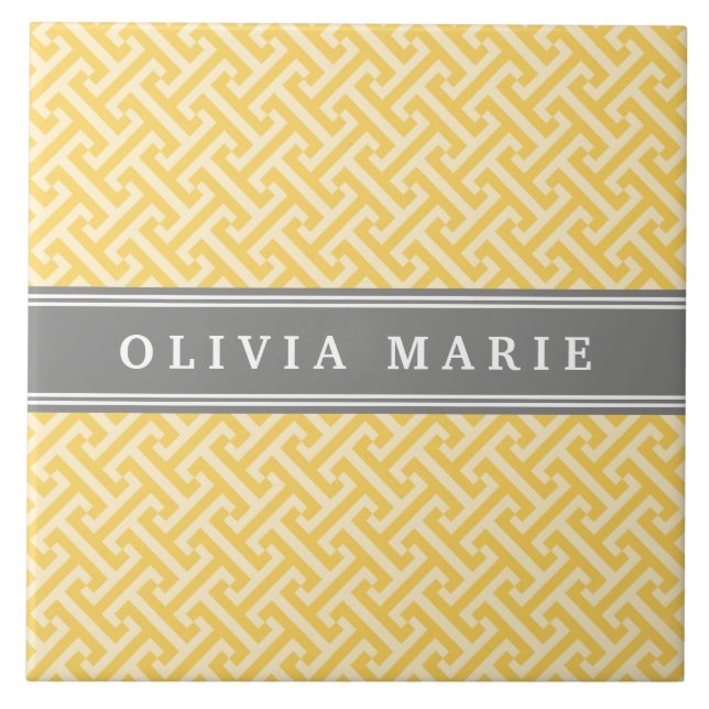 Tilted Yellow Greek Key Pattern with Name Tile (Front)