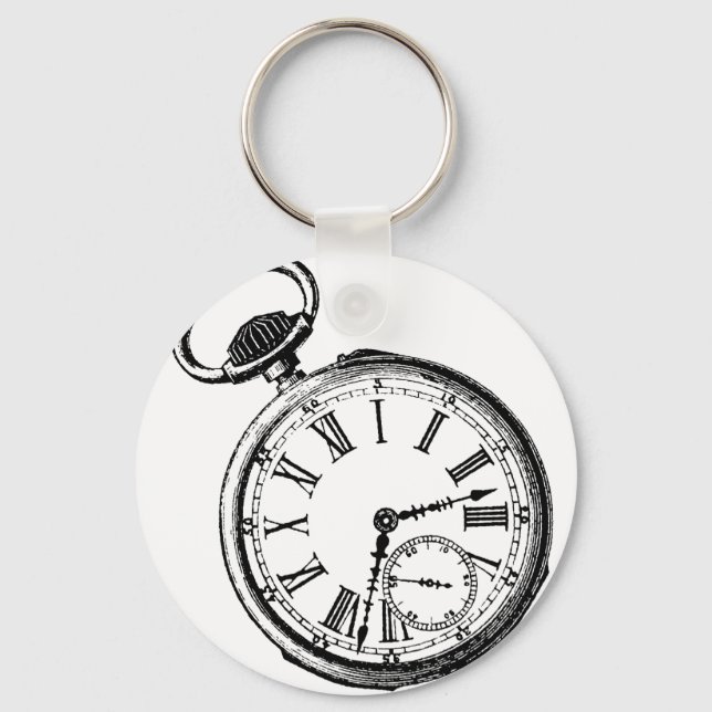 Tilting Clock Pocket Watch Face Timepiece Keychain (Front)