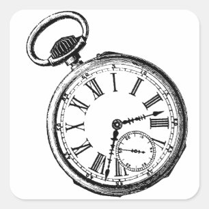 Tilting Clock Pocket Watch Face Timepiece Square Sticker