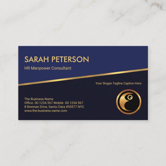 Tilting Gold Line Blue Shades Manpower Recruitment Business Card (Front)
