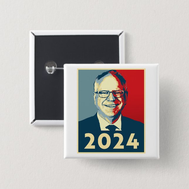 Tim Walz 2024 2 Inch Square Button (Front & Back)