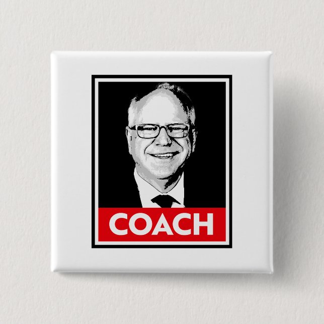 Tim Walz COACH 2 Inch Square Button (Front)