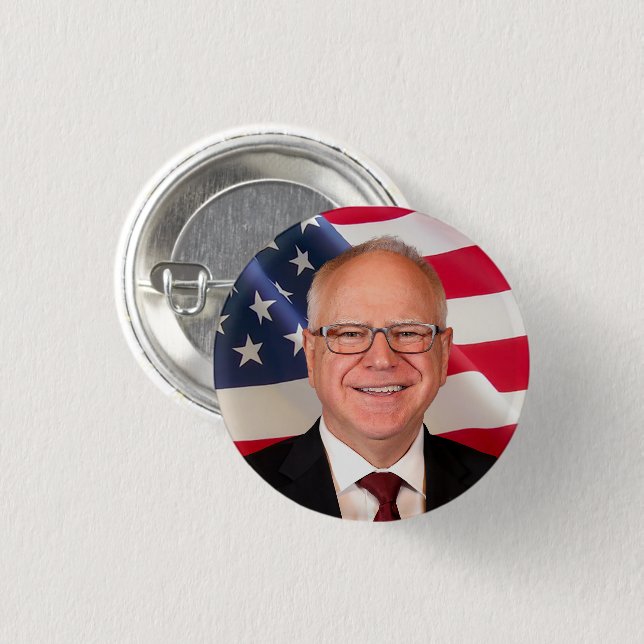 Tim Walz for America 1 Inch Round Button (Front & Back)