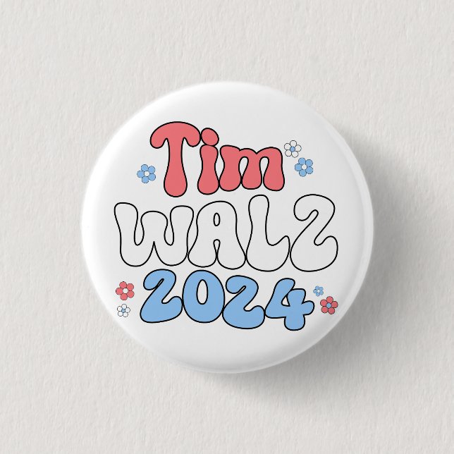Tim Walz Retro Hippie Style 1 Inch Round Button (Front)