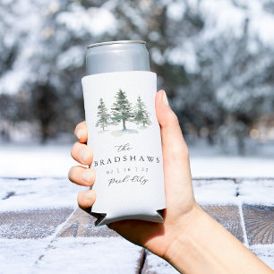 Timber Grove Evergreen Forest Wedding Favour Seltzer Can Cooler