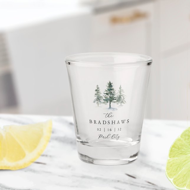 Timber Grove Evergreen Forest Wedding Favour Shot Glass (Creator Uploaded)
