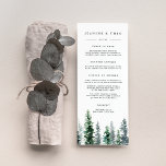 Timber Grove Wedding Menu Card<br><div class="desc">Our rustic elegant wedding menu features your starter courses, entrees and desserts accented with a row of watercolor pine trees in hunter green and forest green. Coordinates with our Timber Grove wedding collection. Use the template fields to add your menu information, and then click "Customize" to reposition elements if needed....</div>