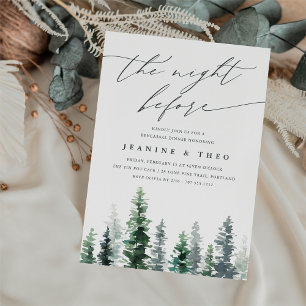 Timber Grove Winter Evergreen Rehearsal Dinner Invitation