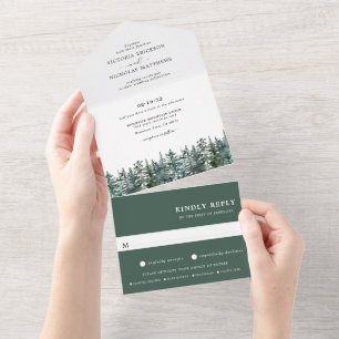 Timber Grove   Winter Watercolor Wedding All In One Invitation