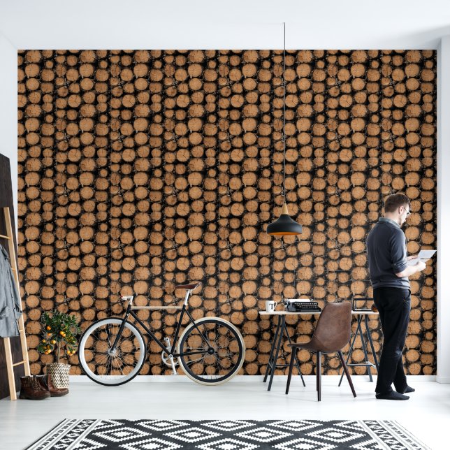 Timber logs wood stack lumberjack forestry pattern wallpaper (Living Room)