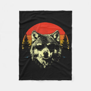 Timber Wolf Face Portrait Distressed Graphic Vinta Fleece Blanket